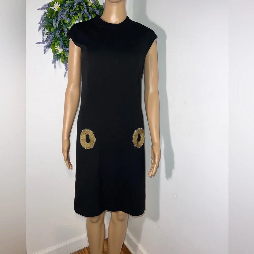 Nicole Miller, S, geometric,gold,rhinestones circular accent round collar,sheath